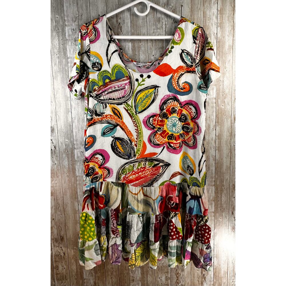 Jams World Dress Womens Sz Large Orange Yellow Abstract Floral Vacation Tropical